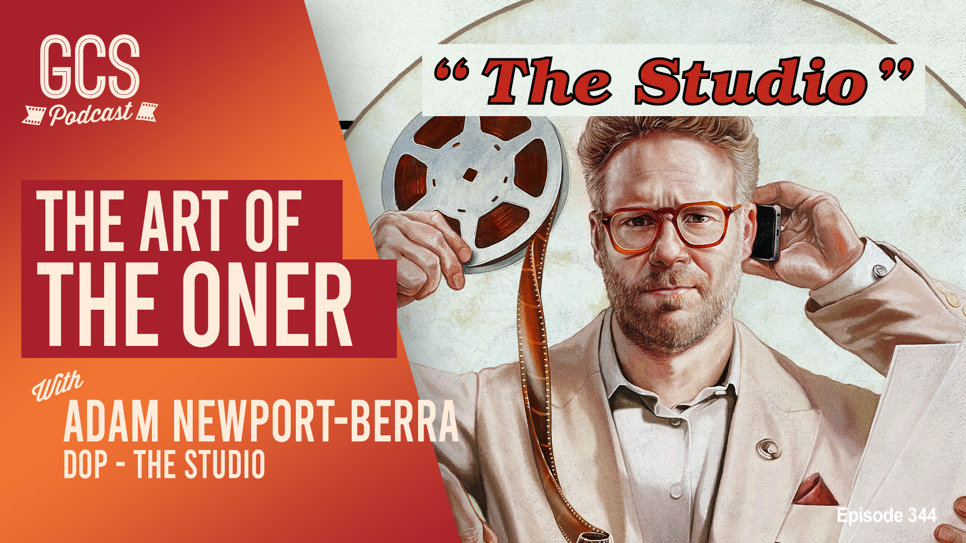 Adam Newport-Berra on set of The Studio, discussing one-take cinematography on the Go Creative Show podcast.