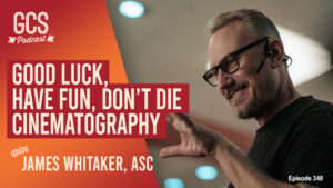 James Whitaker, ASC on the Go Creative Show podcast discussing the cinematography of Good Luck, Have Fun, Don’t Die.
